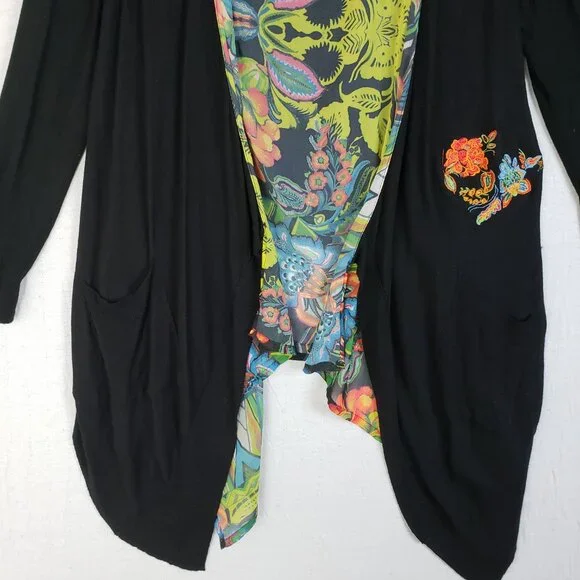 Desigual Amor Cardigan Embroidered Art-to-Wear Waterfall Draped Front size L - Picture 6 of 16